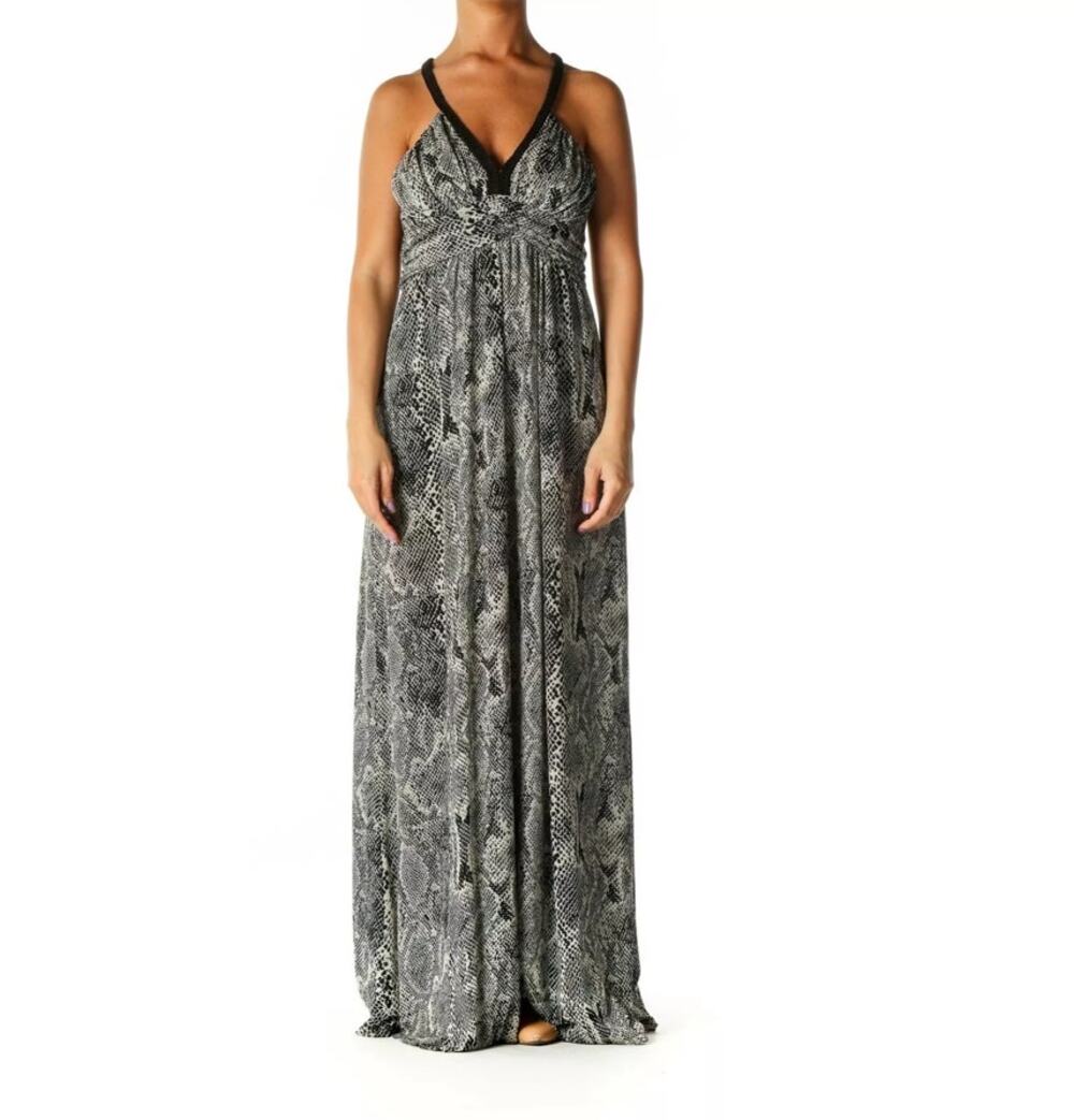 EXPRESS Snakeskin Maxi Dress Strappy Sleeveless Animal Print Black White Size XS